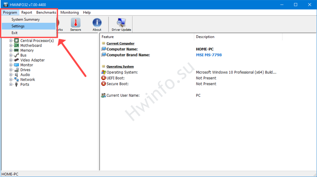 How to use HWiNFO 32/64 bit settings, instructions